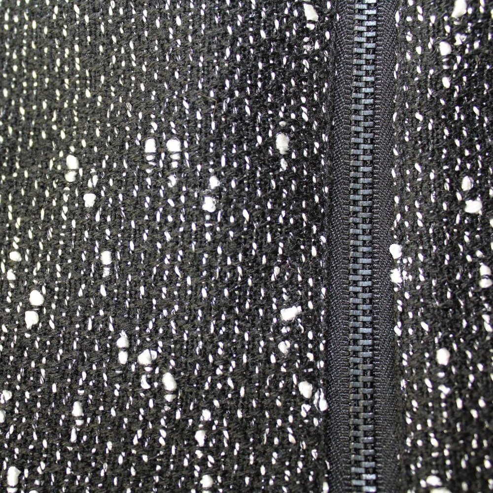 Bebe Dress elegant black white tweed mesh trim fringe hem Women's Sz 0 - Picture 9 of 12